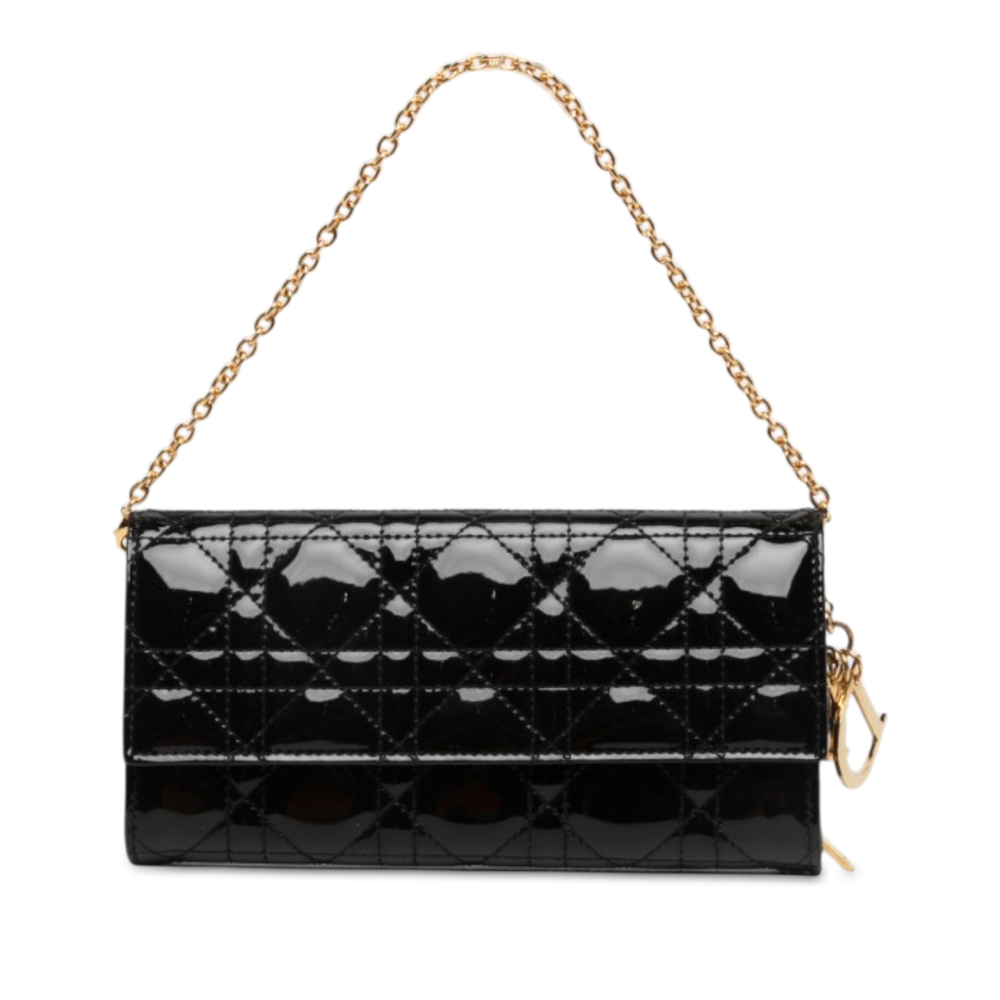 Pre-Loved Dior Patent Cannage Lady Dior Wallet On Chain